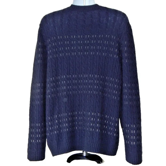NWT AUTUMN CAHMERE Cable Striped Crew Sweater Navy Combo Cashmere Blend Men XL